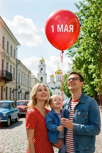 Семейный кадр с красным шаром