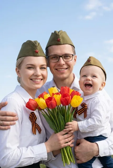 Семейный праздничный кадр на 9 Мая