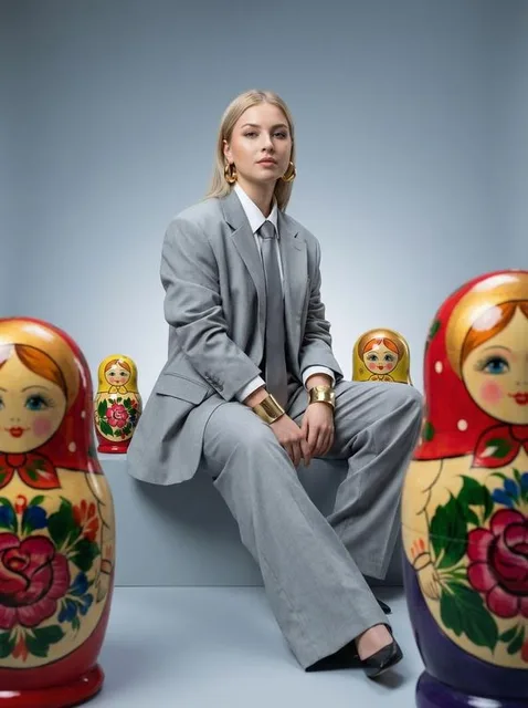 Студийный fashion-портрет с матрёшками