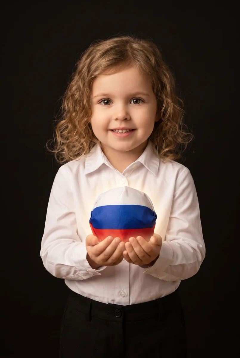 Портрет с флагом в виде планеты в руках по фото — пример обработки фото нейросетью