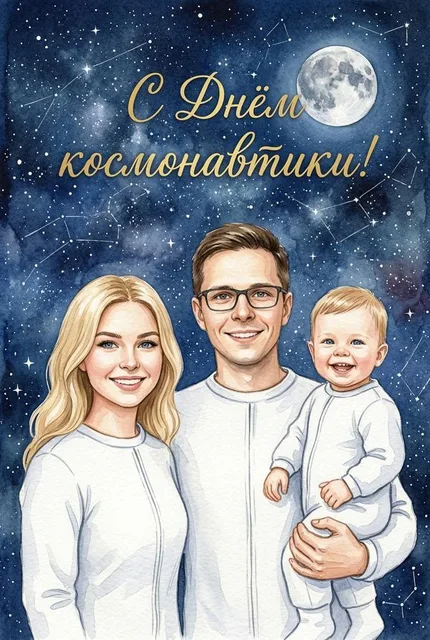 Семейная открытка ко Дню космонавтики