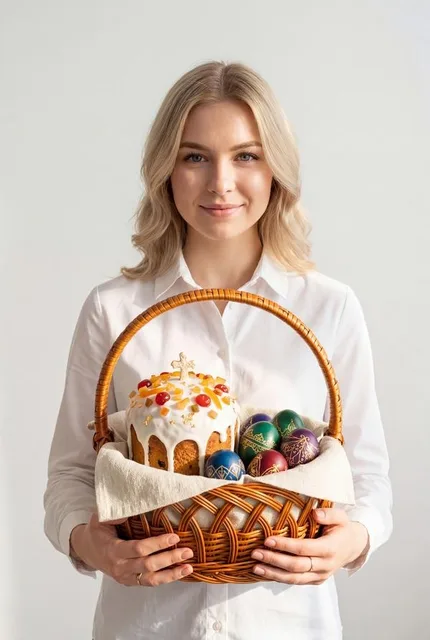 С роскошной пасхальной корзинкой