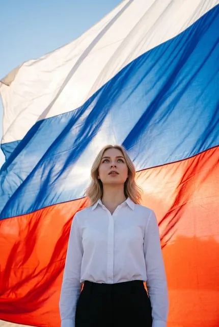 На фоне флага России