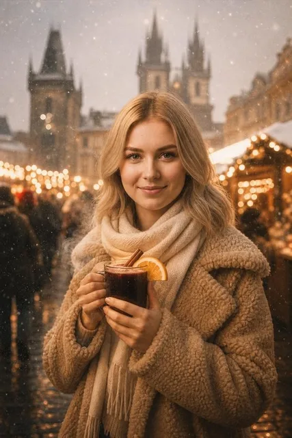 Зимний портрет на рождественском рынке