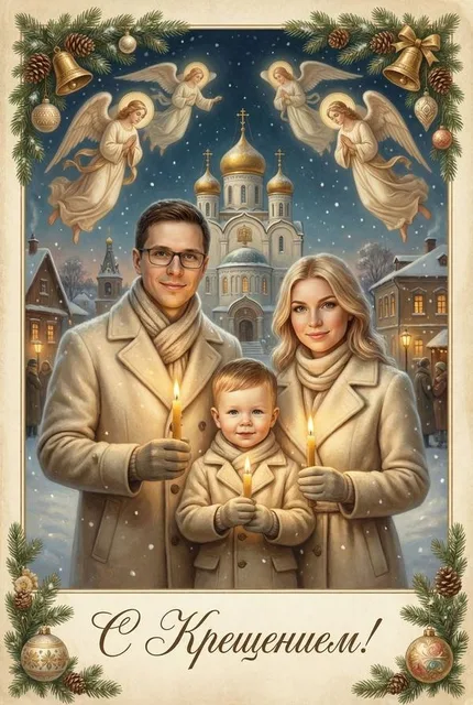Открытка на Крещение в стиле СССР