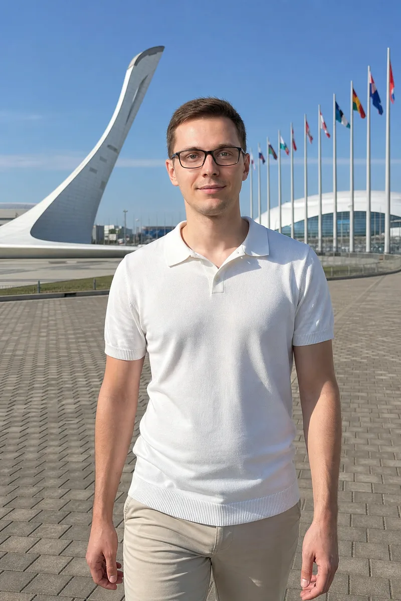 На фоне Олимпийского парка — пример обработки фото нейросетью