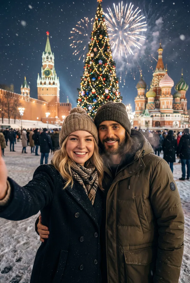 Новогоднее селфи со звездой: фото со знаменитостью — пример обработки фото нейросетью