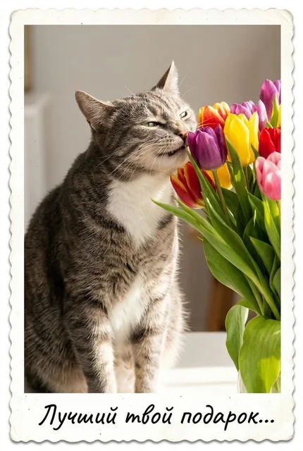 Открытка на праздник с вашим котом