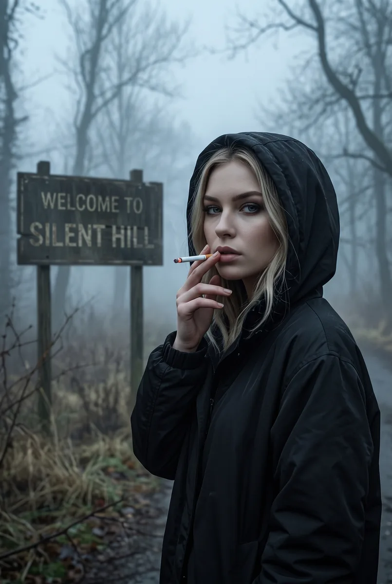 Образ из Silent Hill на Хэллоуин: хоррор в тумане — пример обработки фото нейросетью
