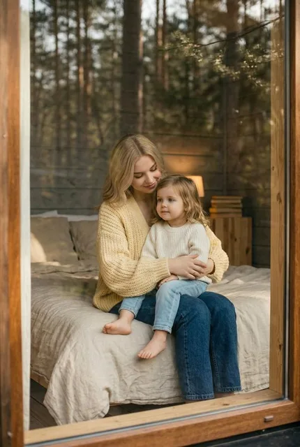 Семейный портрет родителя и ребёнка в экодоме