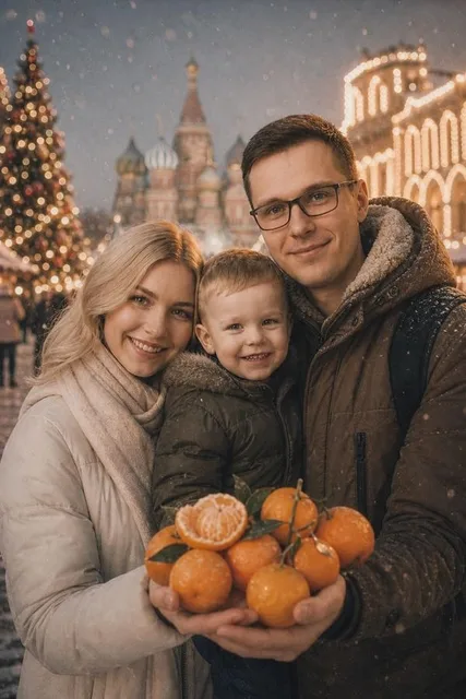 Новогодний кадр с яркими мандаринами