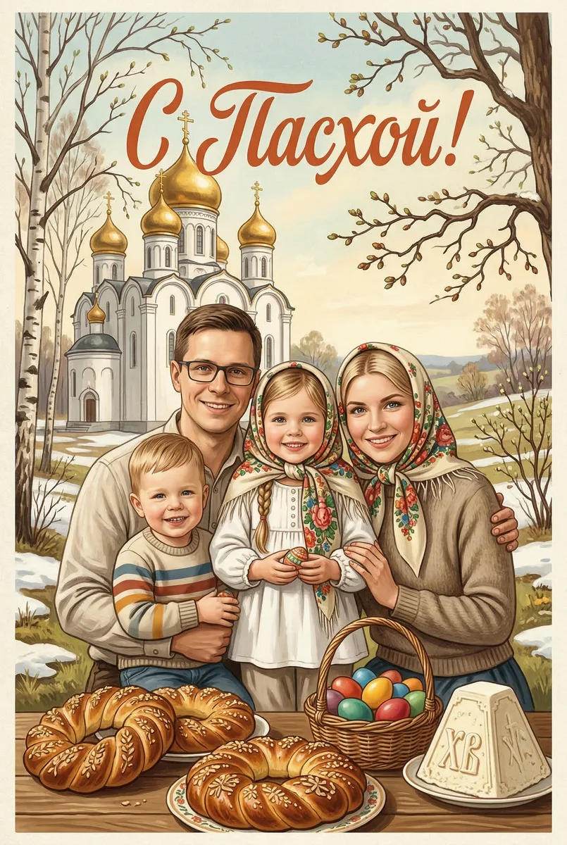 Праздничная пасхальная открытка  — пример обработки фото нейросетью