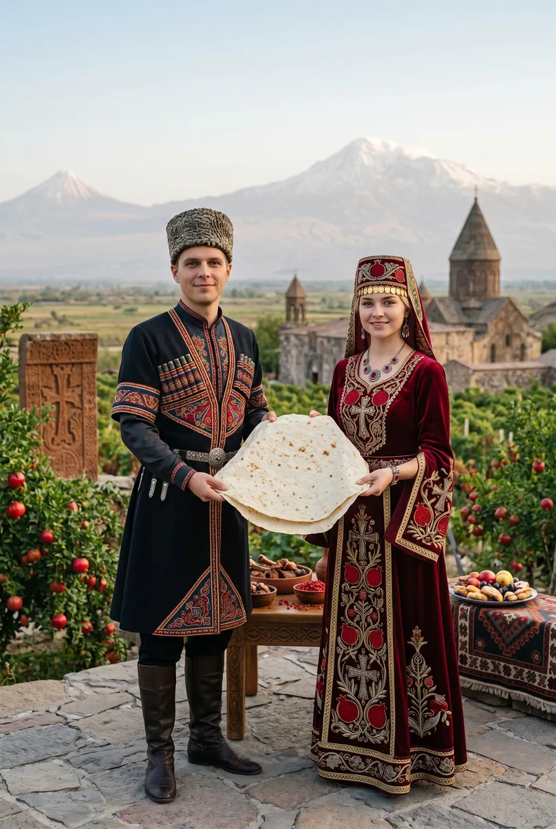 Парное фото в армянском стиле нейросетью — пример обработки фото нейросетью