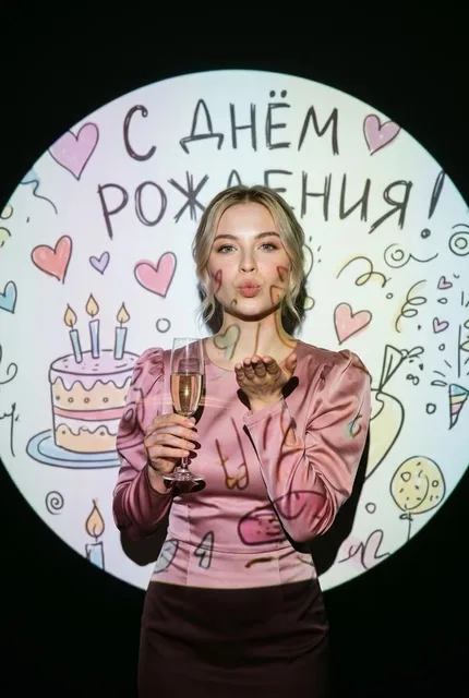 Портрет с проекцией праздничных иллюстраций