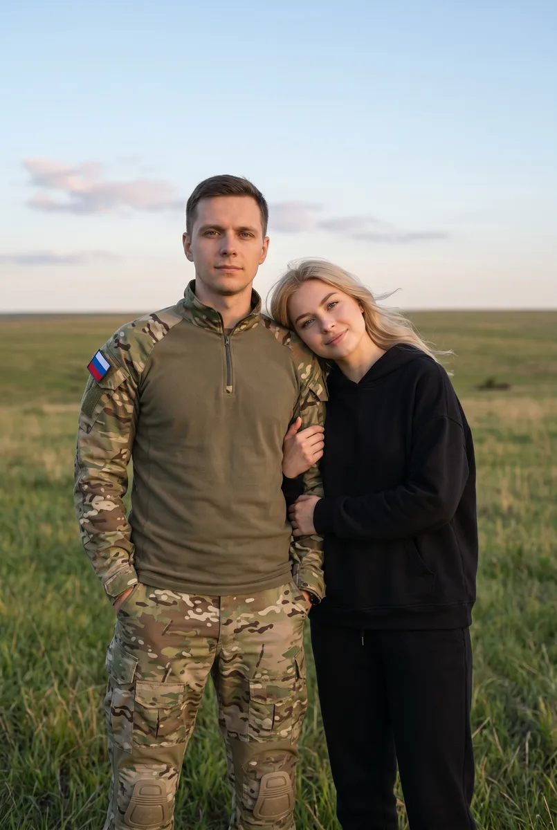 Пара в военном стиле — пример обработки фото нейросетью