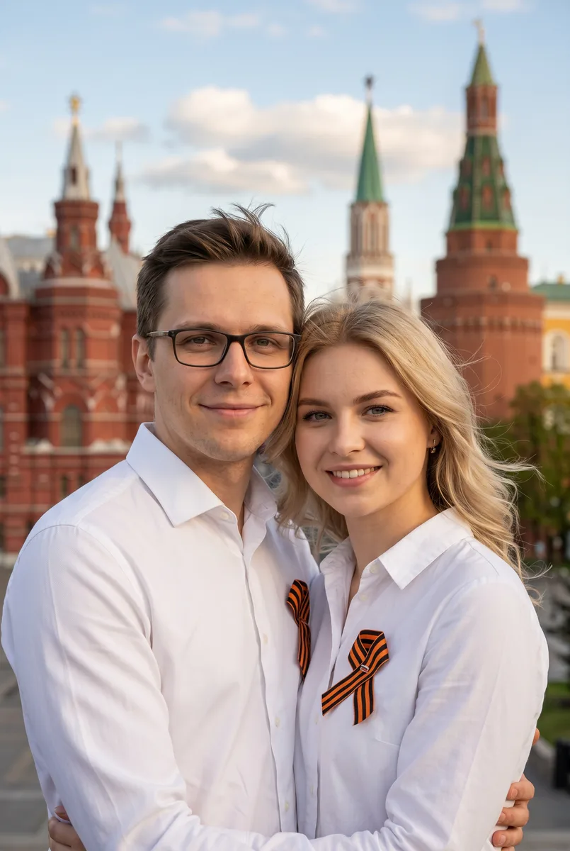 Портрет пары на 9 Мая по вашему фото — пример обработки фото нейросетью