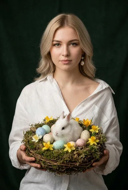Весенний портрет на зелёном фоне