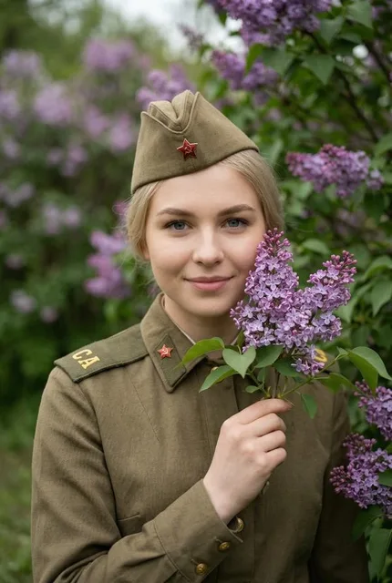 Реалистичный портрет военная форма и сирень