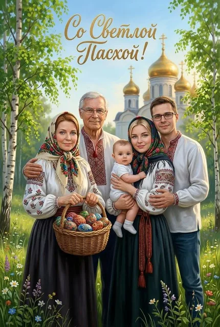 Семейная открытка "С Пасхой"