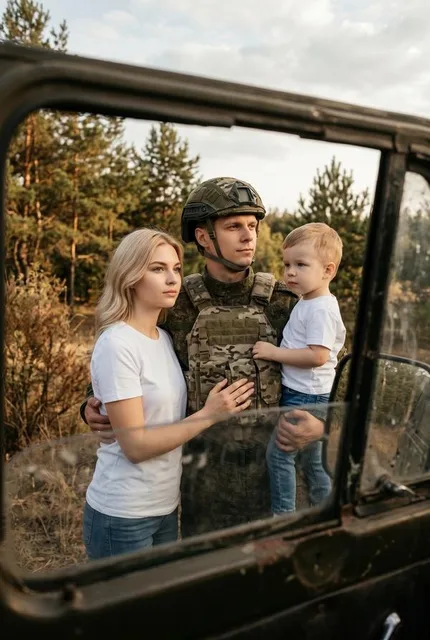 Кадр через окно военной машины