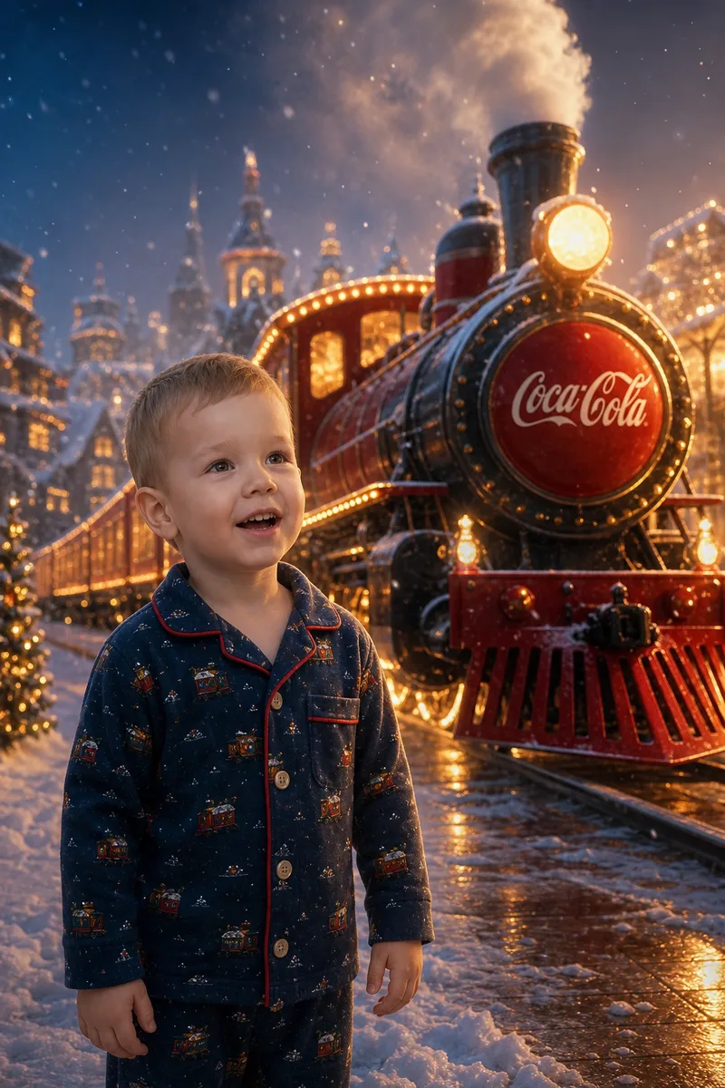 Фото с новогодним паровозом — пример обработки фото нейросетью