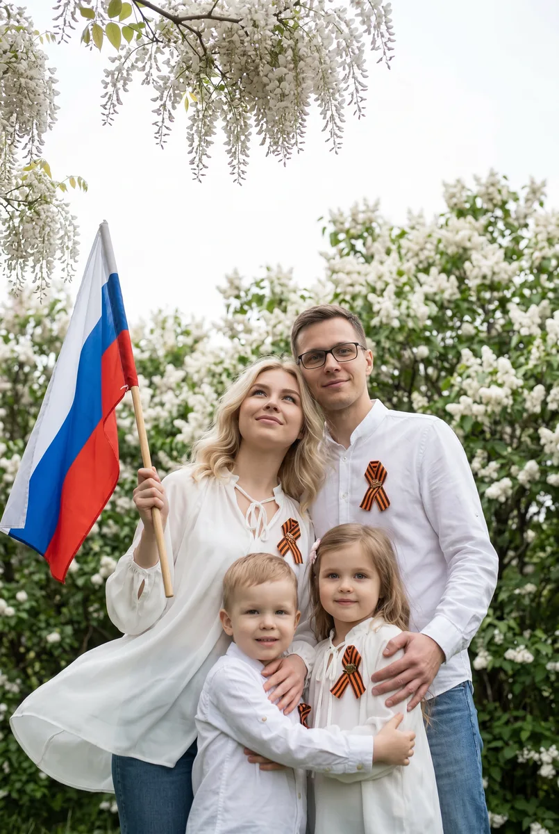 Семейный кадр на День Победы — пример обработки фото нейросетью