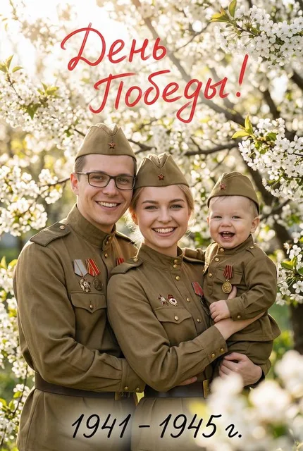 Открытка на 9 Мая с цветением