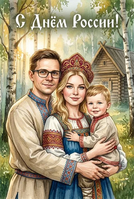 Акварельная открытка ко Дню России