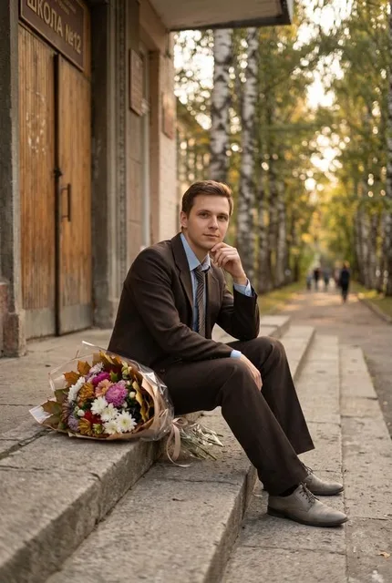 Выпускник на школьном крыльце