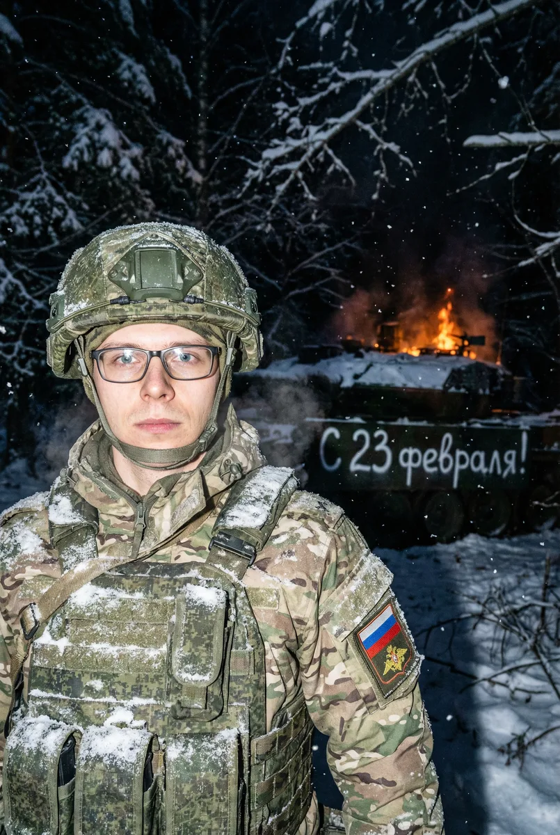 Военный в зоне боевых действий — пример обработки фото нейросетью