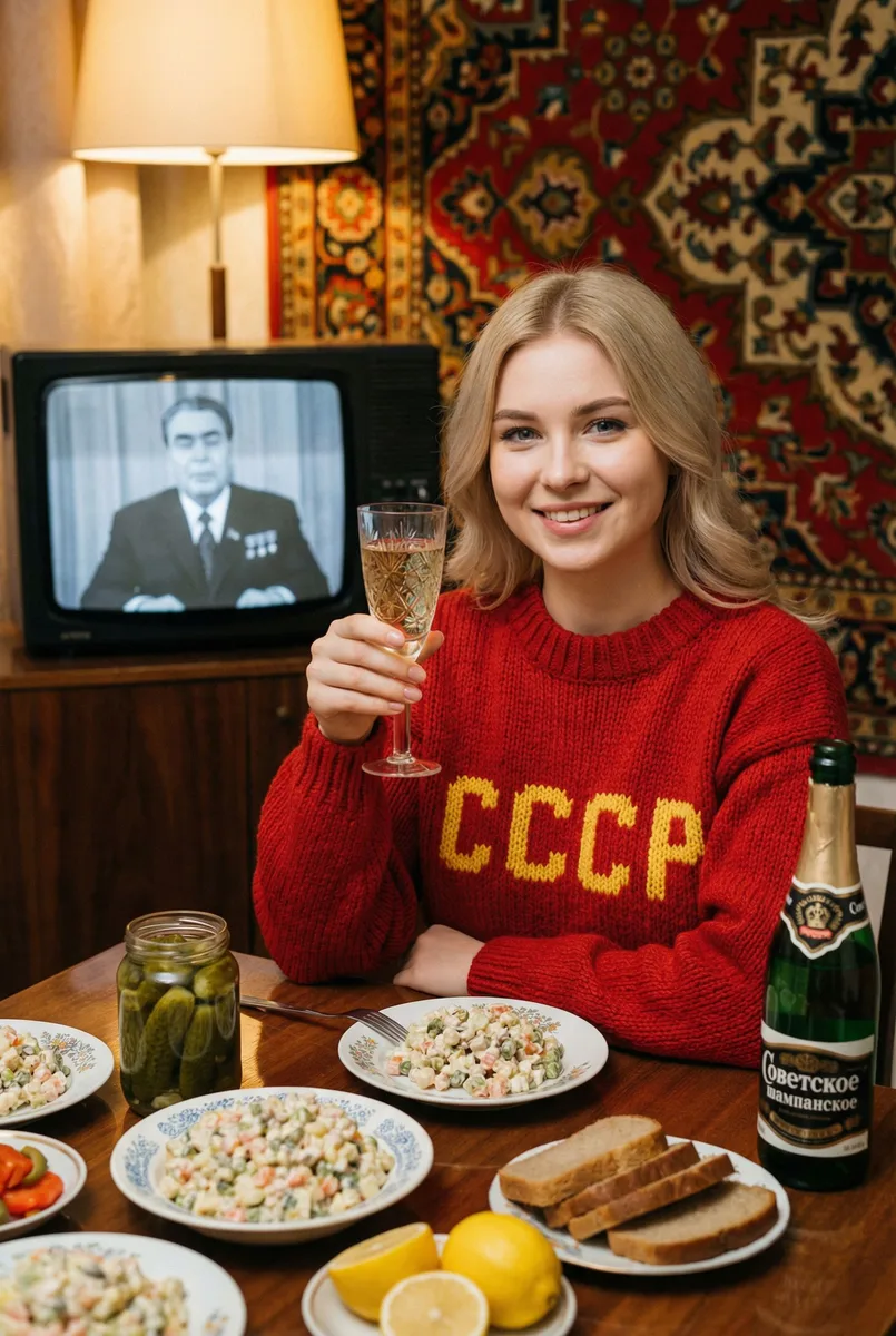 Советское застолье — пример обработки фото нейросетью