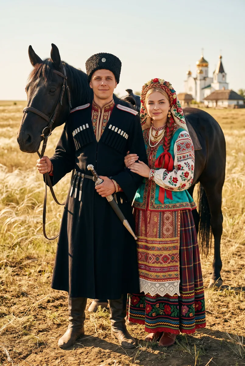 Казачий портрет пары — пример обработки фото нейросетью