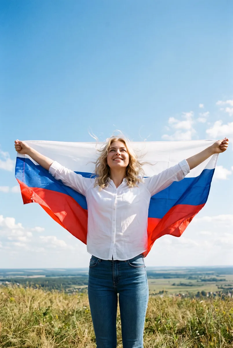 Портрет с флагом-крыльями за спиной по вашему фото — пример обработки фото нейросетью