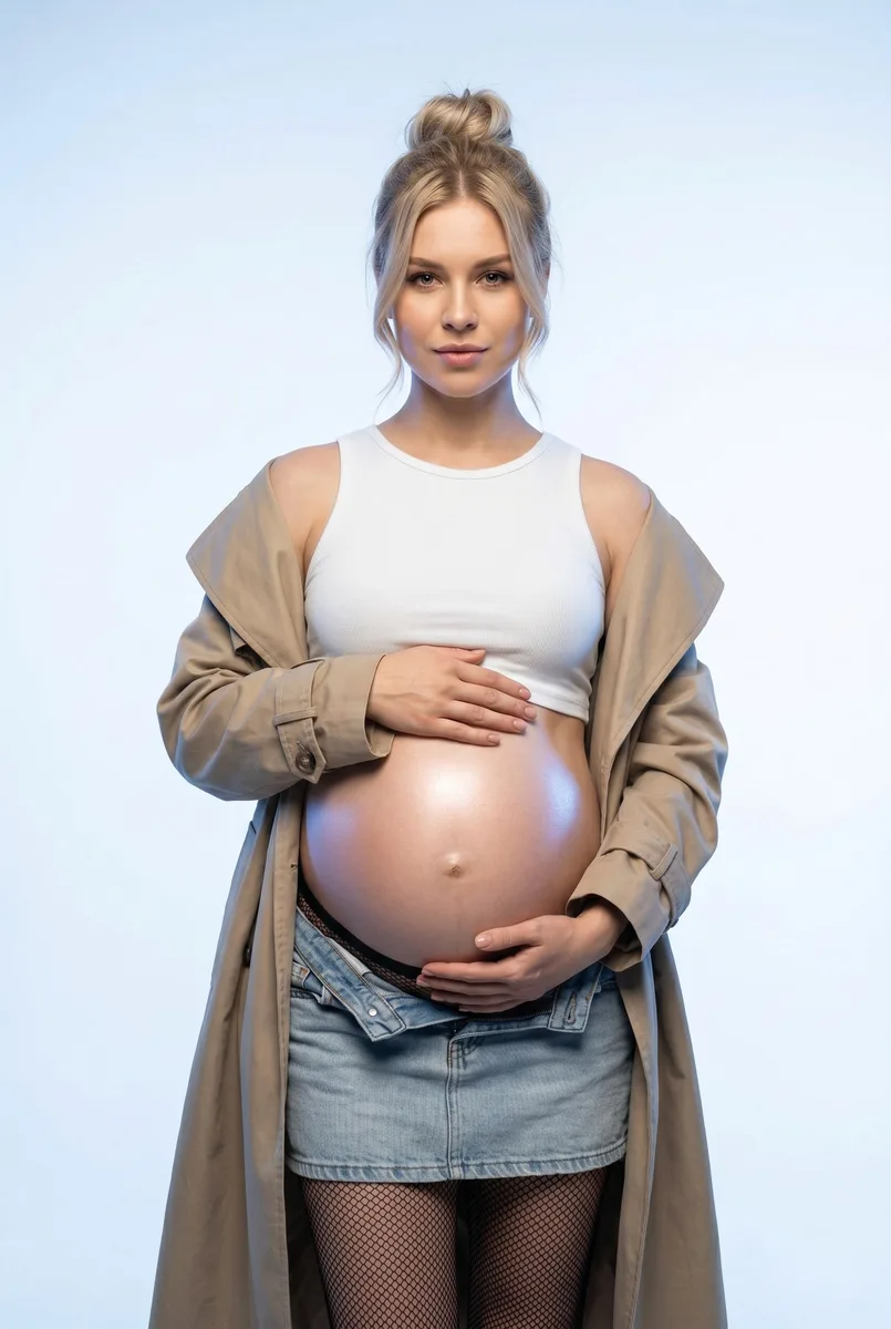 Студийный ретро-портрет беременной по фото — пример обработки фото нейросетью