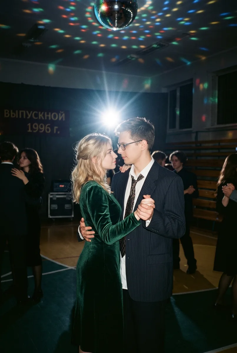 Фото со школьного выпускного 90-х нейросетью — пример обработки фото нейросетью