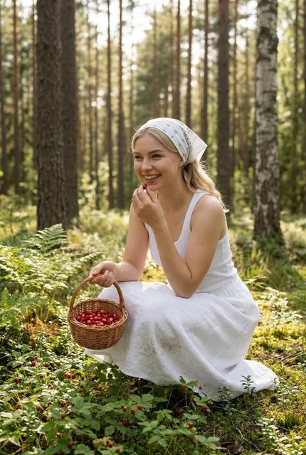 Летний лес с земляникой 