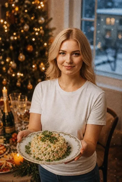 С тарелкой оливье