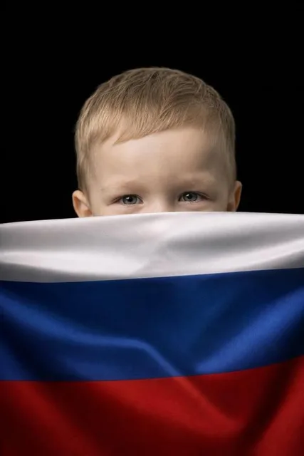 Портрет с флагом России перед лицом