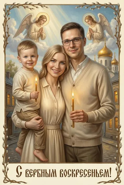 Винтажная открытка на "Вербное воскресенье"