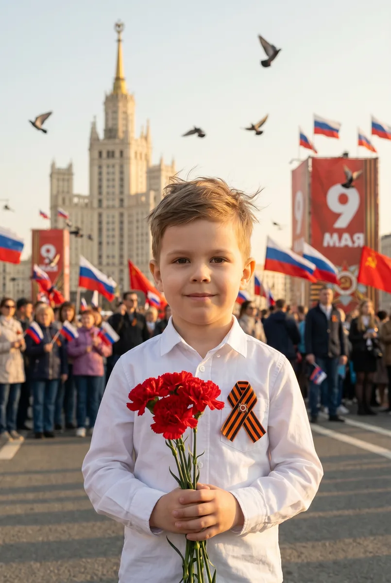 Фото с Парада Победы 9 Мая с гвоздиками нейросетью — пример обработки фото нейросетью