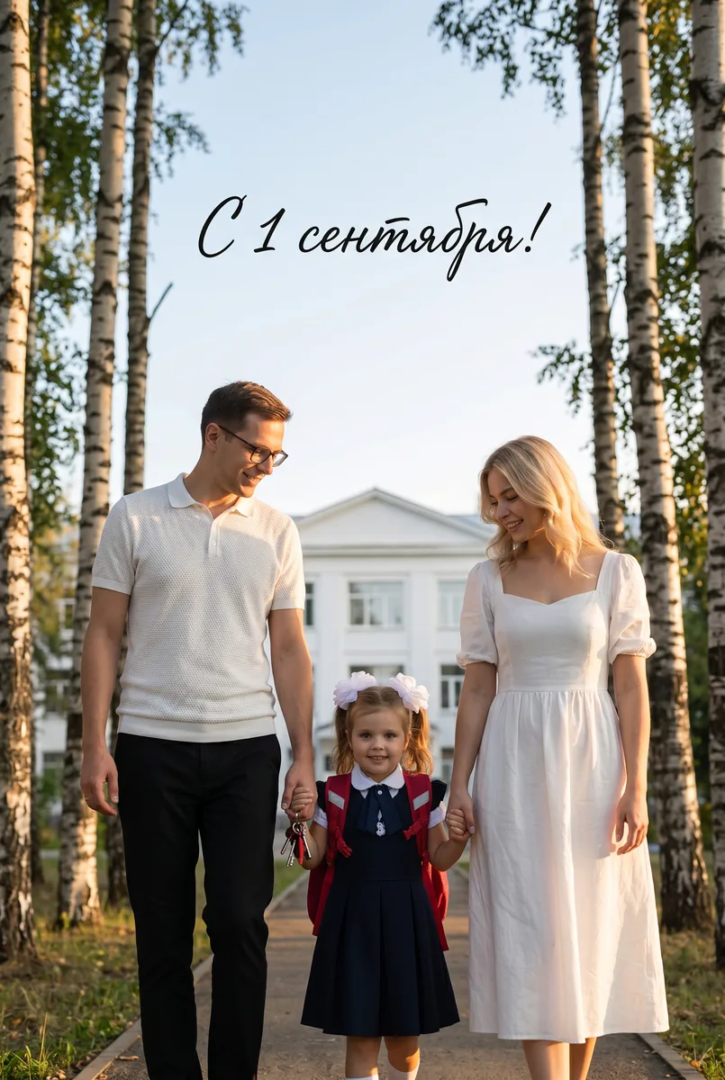 Семейный портрет к 1 сентября по вашему фото — пример обработки фото нейросетью