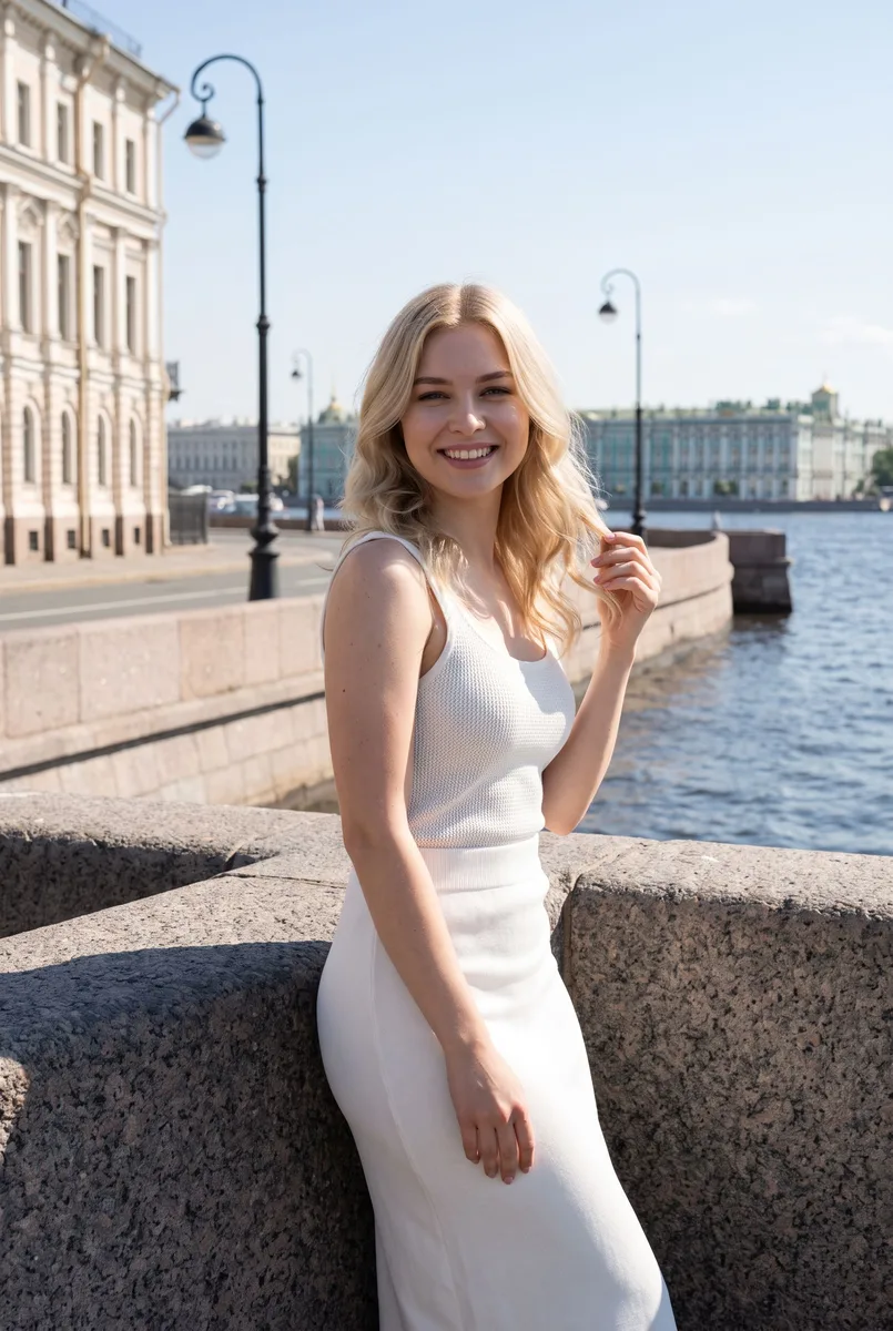 Портрет на набережной в Санкт-Петербурге по фото — пример обработки фото нейросетью