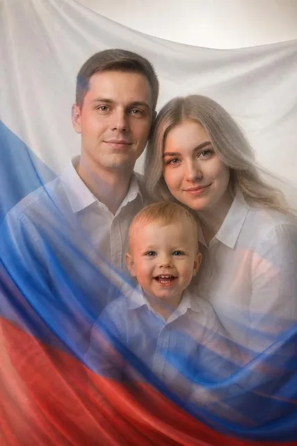 Кадр за полупрозрачной тканью флага