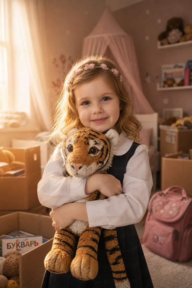Портрет взросления с любимой игрушкой по фото — пример обработки фото нейросетью