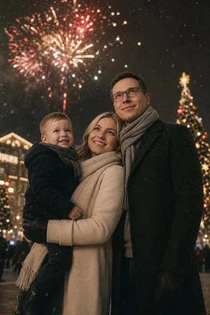 Семейный кадр новогодней ночи